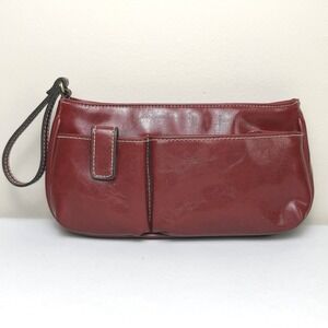 Y2K Burgundy Wristlet Clutch Bag Zip Top Multi Pocket Mini Purse